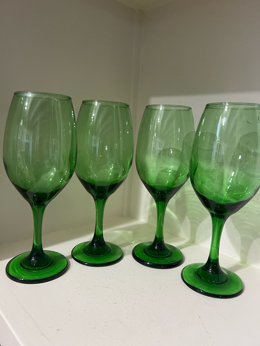 Set of four green wine goblets. Perfect condition. Measure